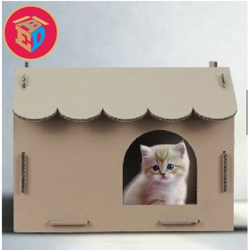 Rumah Kucing bahan kardus untuk mainan hewan peliharaanPremium P-02 Bahan Kardus 6mm Ukuran 40x30x30