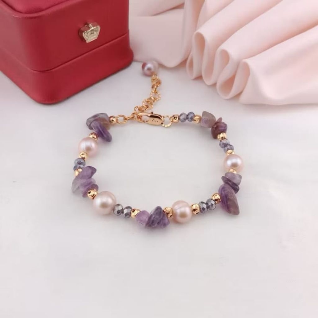 Gelang Mutiara Tawar Asli warna ungu