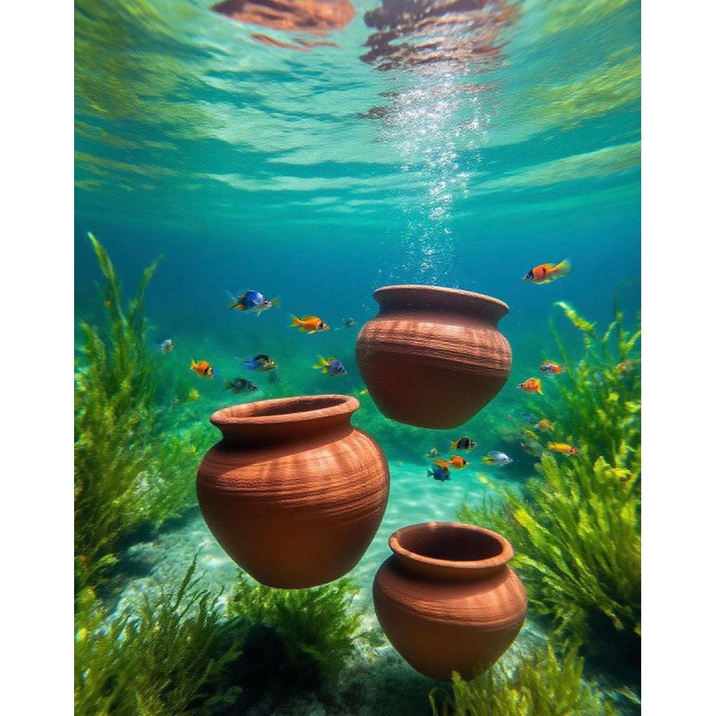 kendi gentong hiasan aquarium tanah liat