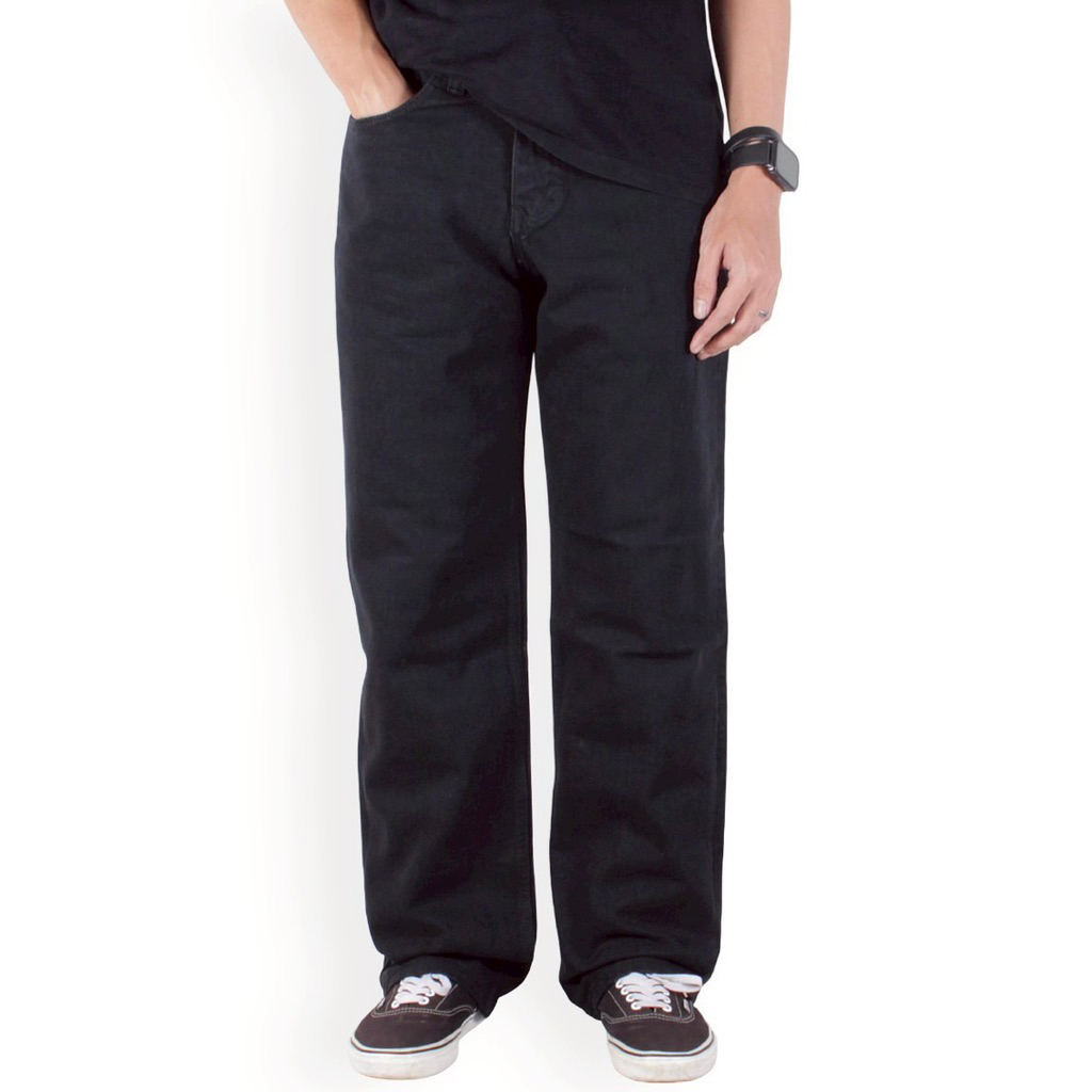 FORLIFE STORE - Celana Denim Hitam Pria Panjang Straight Fit Loose Jeans Premium