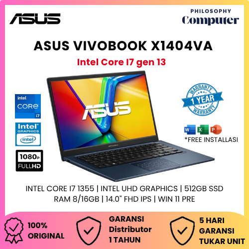 Laptop ASUS VIVOBOOK X1404VA i7 Gen 13 16GB 512GB SSD Windows 11 14.0" FHD