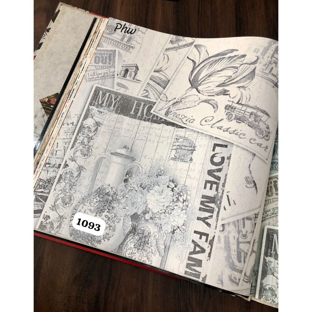 Wallpaper Dinding Sale Roll Besar Motif Ftame Bingkai Foto Visual Lukisan Vintage Cafe Colani