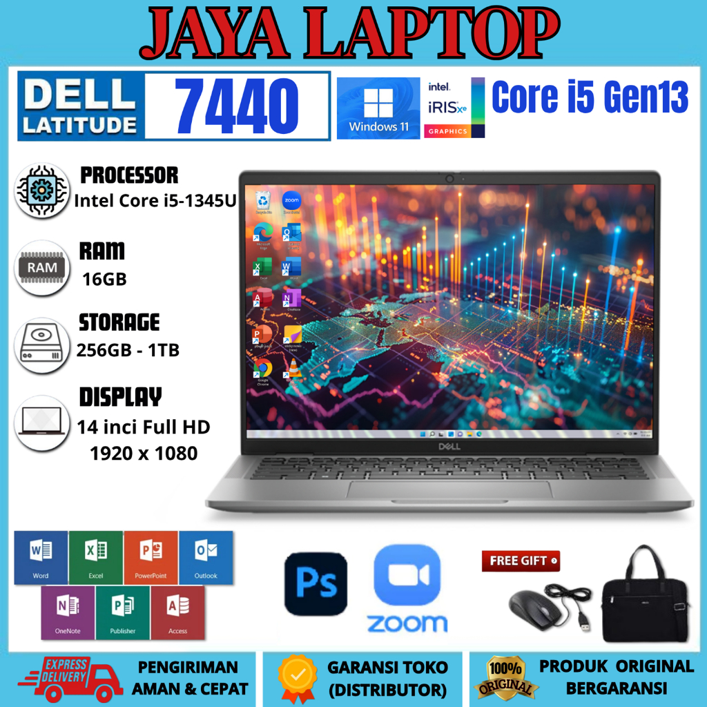LAPTOP DELL 7440 Intel Core i5 Gen13 RAM 16GB / 1TB IRIS 14 Inch FHD FREE TAS DAN MOUSE