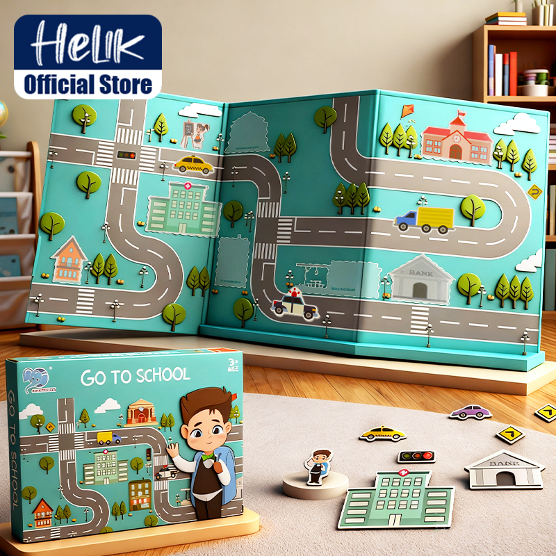 HELIK Quiet Book Magnet Buku Mobil Arsitektur Kerajinan Anak DIY Edukatif Kreatif Untuk TK Puzzle Ma