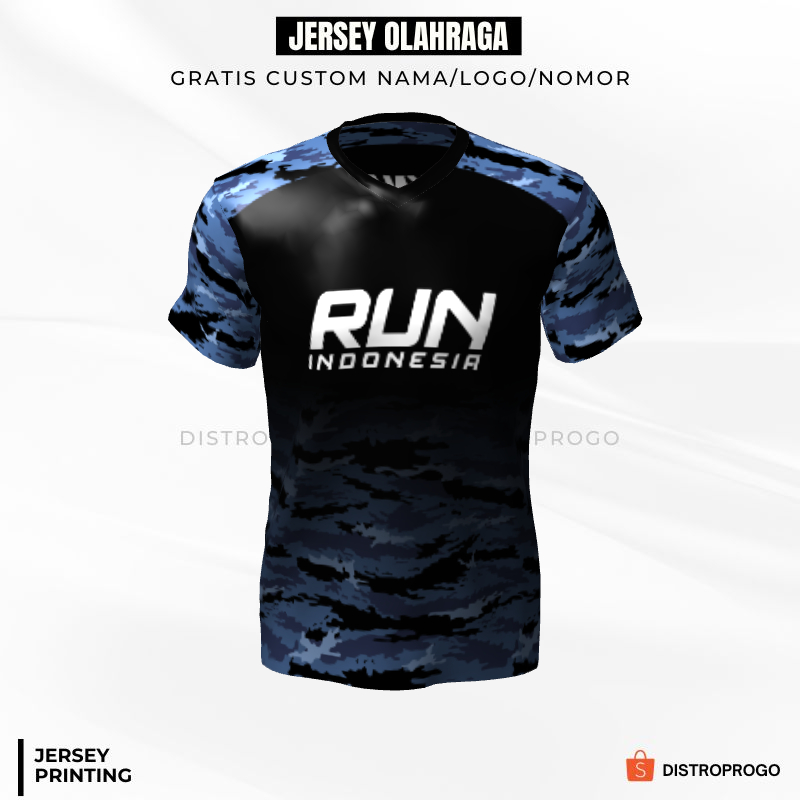 Kaos Jersey Lari Hitam Biru Motif Loreng 100 - Jersey Custom Full Printing
