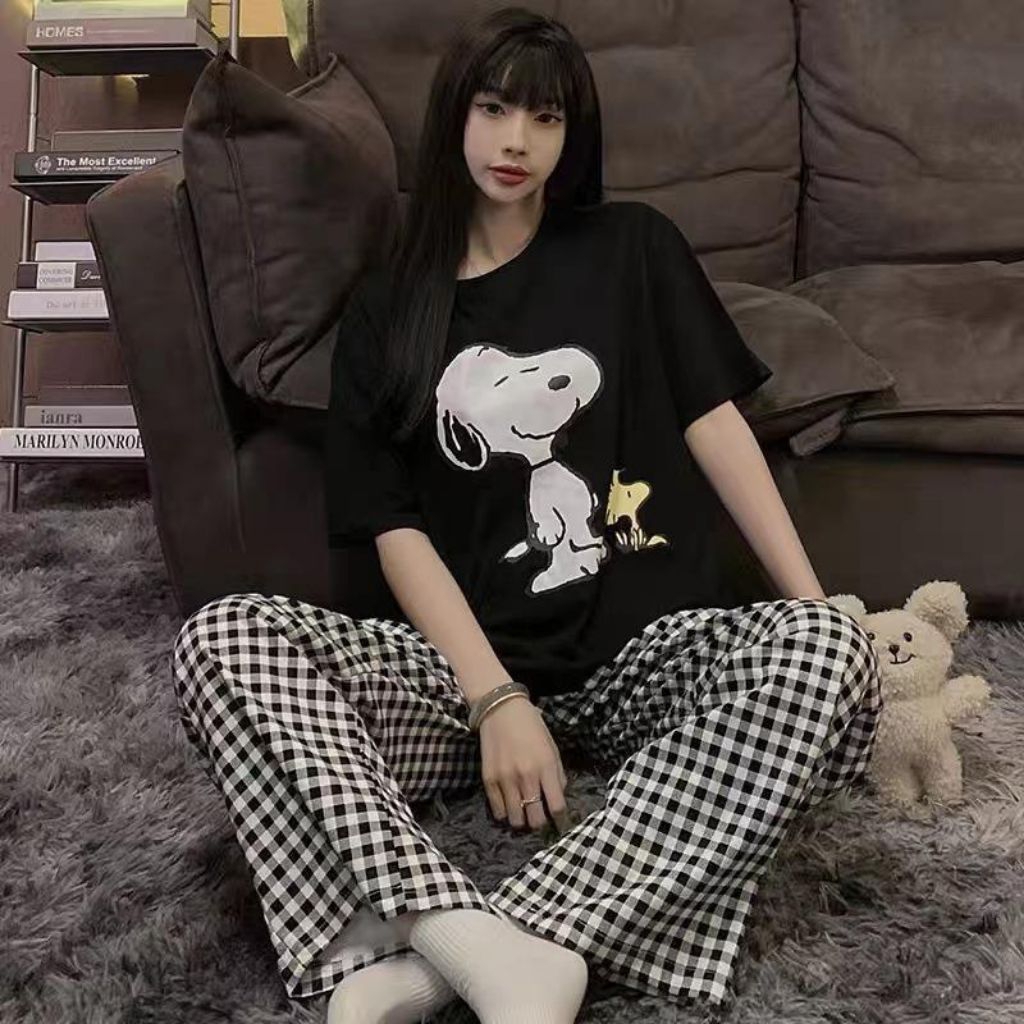 Baju Tidur Wanita Terbaru Snoopy Goofy Piyama Set Celana Panjang