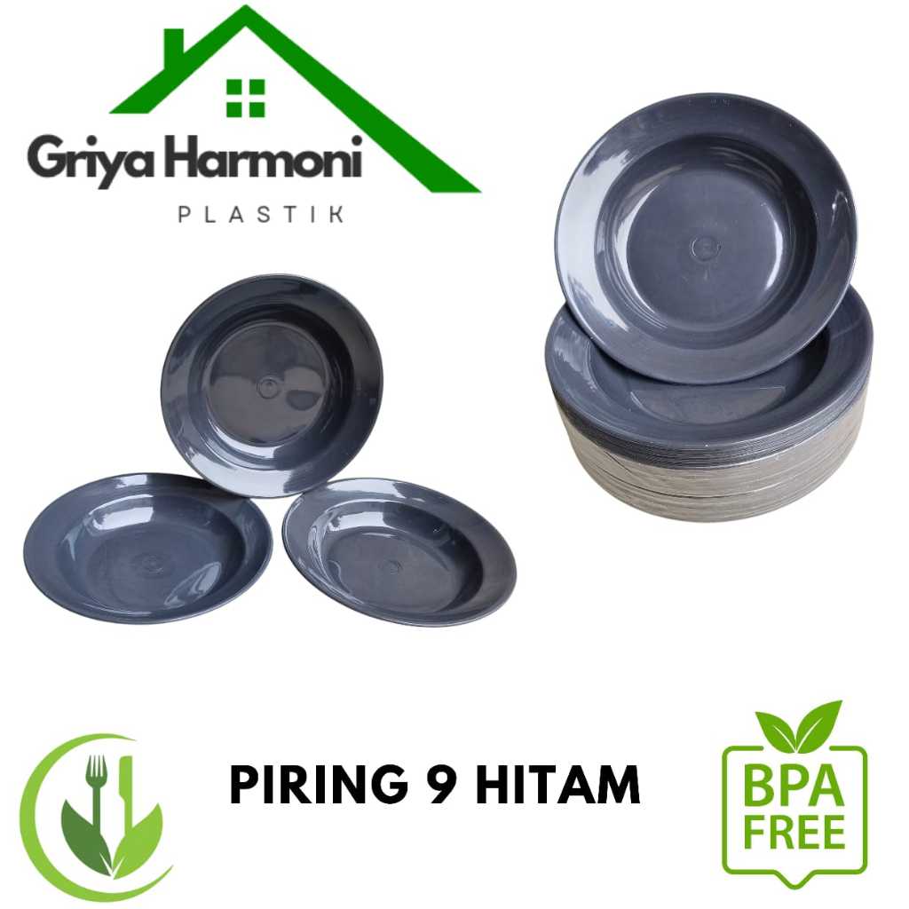 (36 PCS) PIRING 9 HITAM - PIRING MAKAN PLASTIK - PIRING MAKAN WARNA HITAM POLOS TEBAL DAN AWET