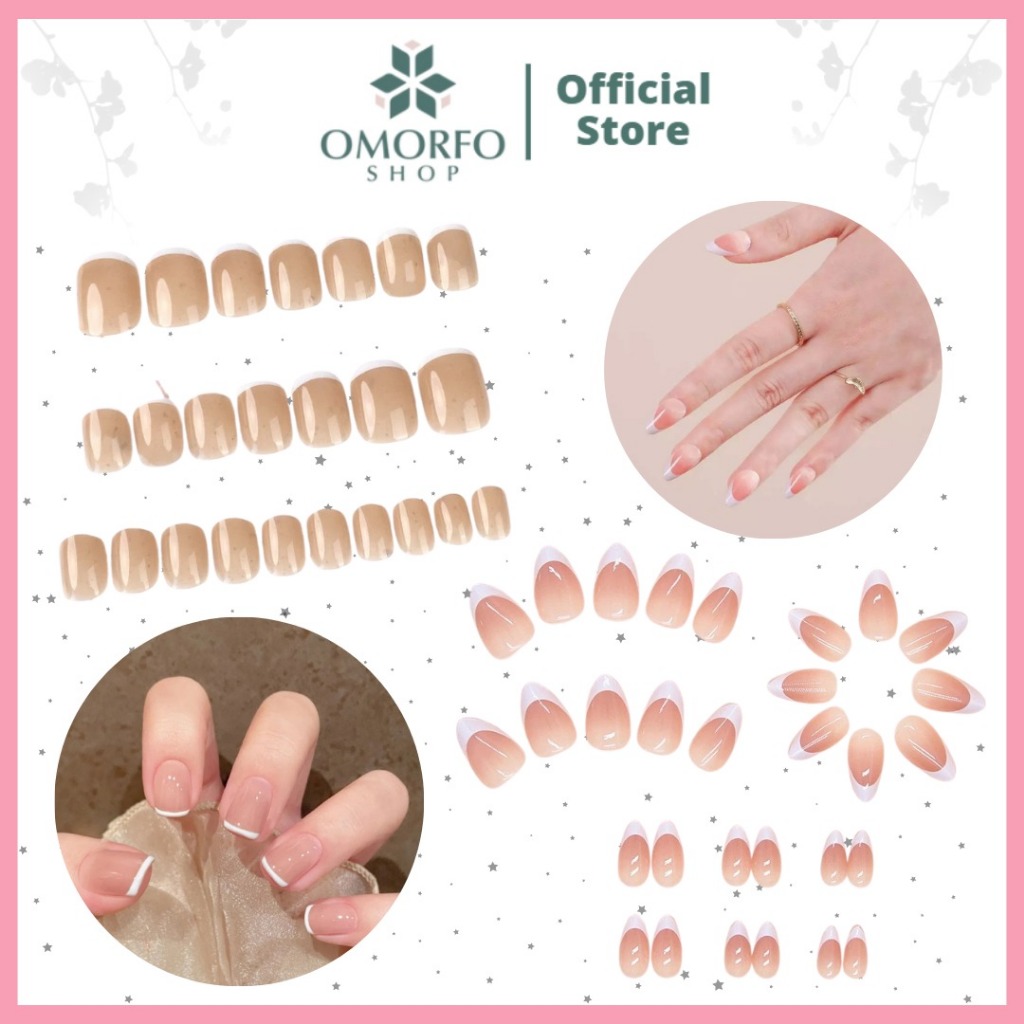 [Omorfo] Accessories Nails fake W1531 | Nails Fake KP001 | Nails Kuku Palsu French Pink Ombre Isi 24