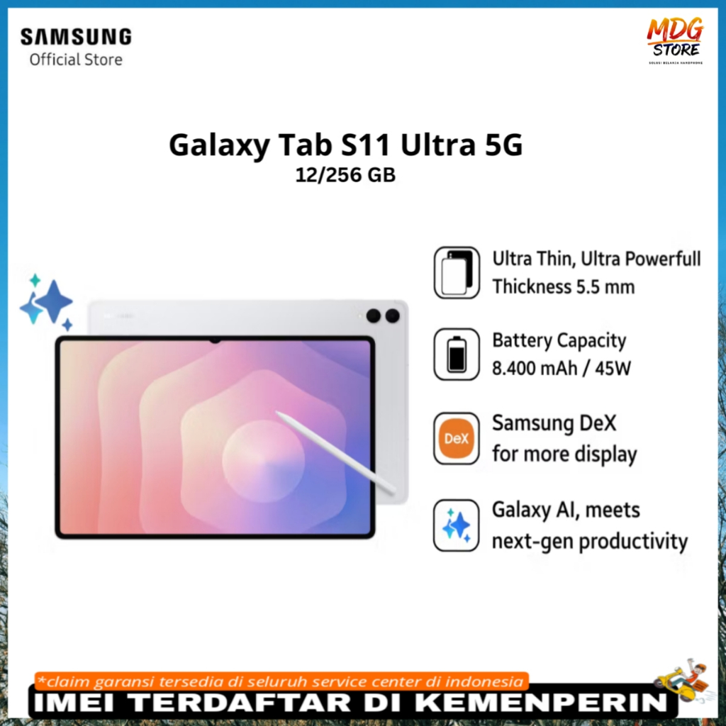 Samsung Galaxy Tab S11 Ultra 5G Terbaru 2025 | RAM 12GB Memori 256GB Layar AMOLED 14.6”