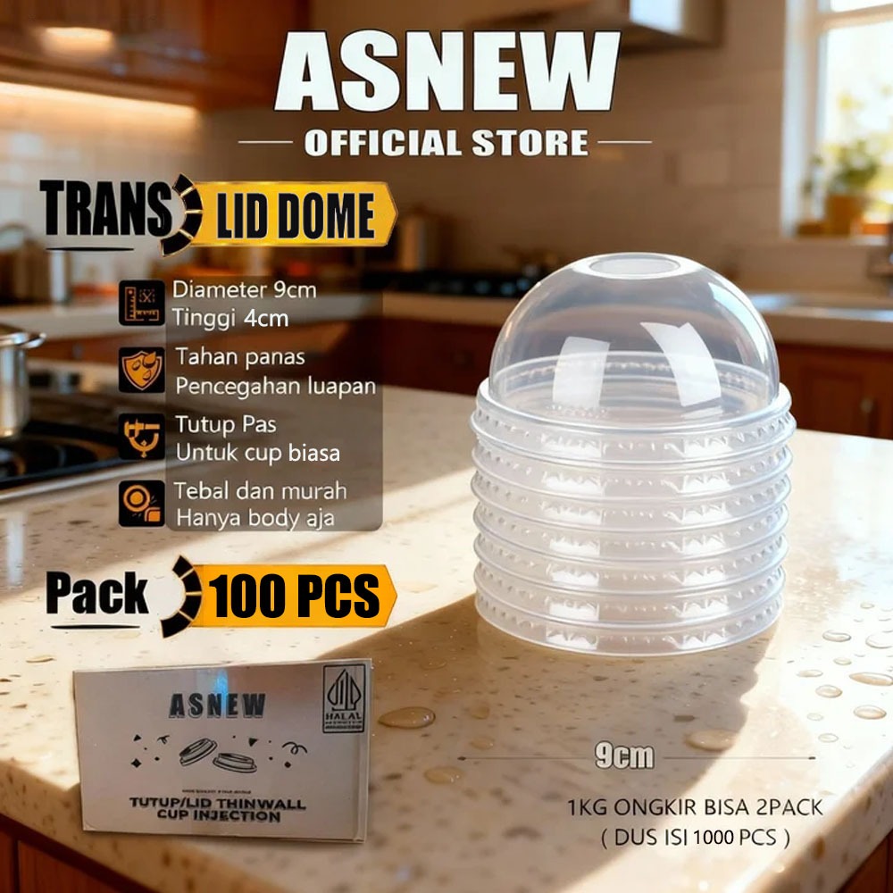 ASNEW 100 Pcs Tutup Cup Cembung Dome Lid PP Cup LID Dome Tutup Gelas Plastik