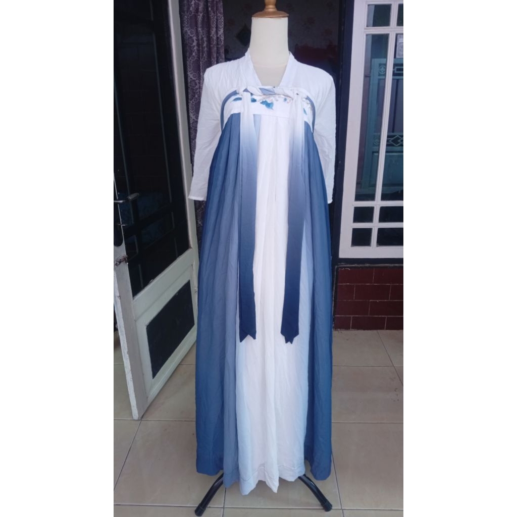 Hanfu chinese wanita style cheongsam biru gradasi cantik pink peach gradasi ungu