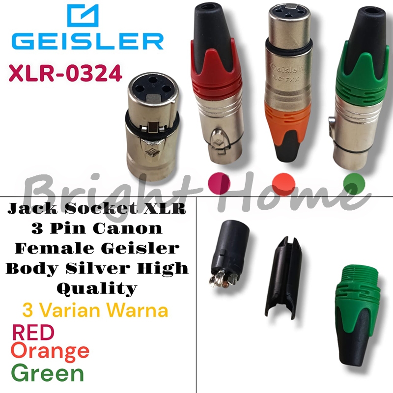 GEISLER XLR-0324 Socket microphone 3 pin Canon Jack Socket XLR Female Body Silver