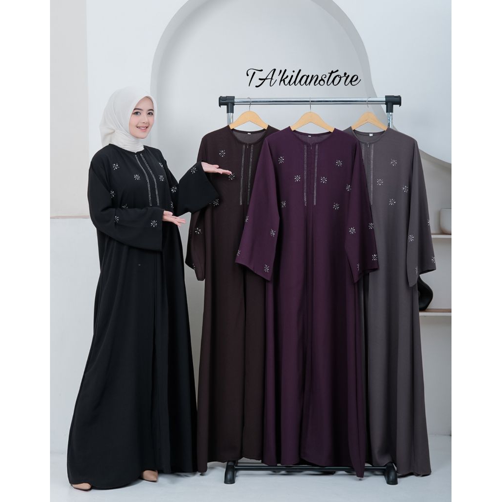 Gamis Abaya Model Terbaru 2026 Dress Abaya Turki Warna Mahogany Terlaris Aksen Payet Swarovski Mewah
