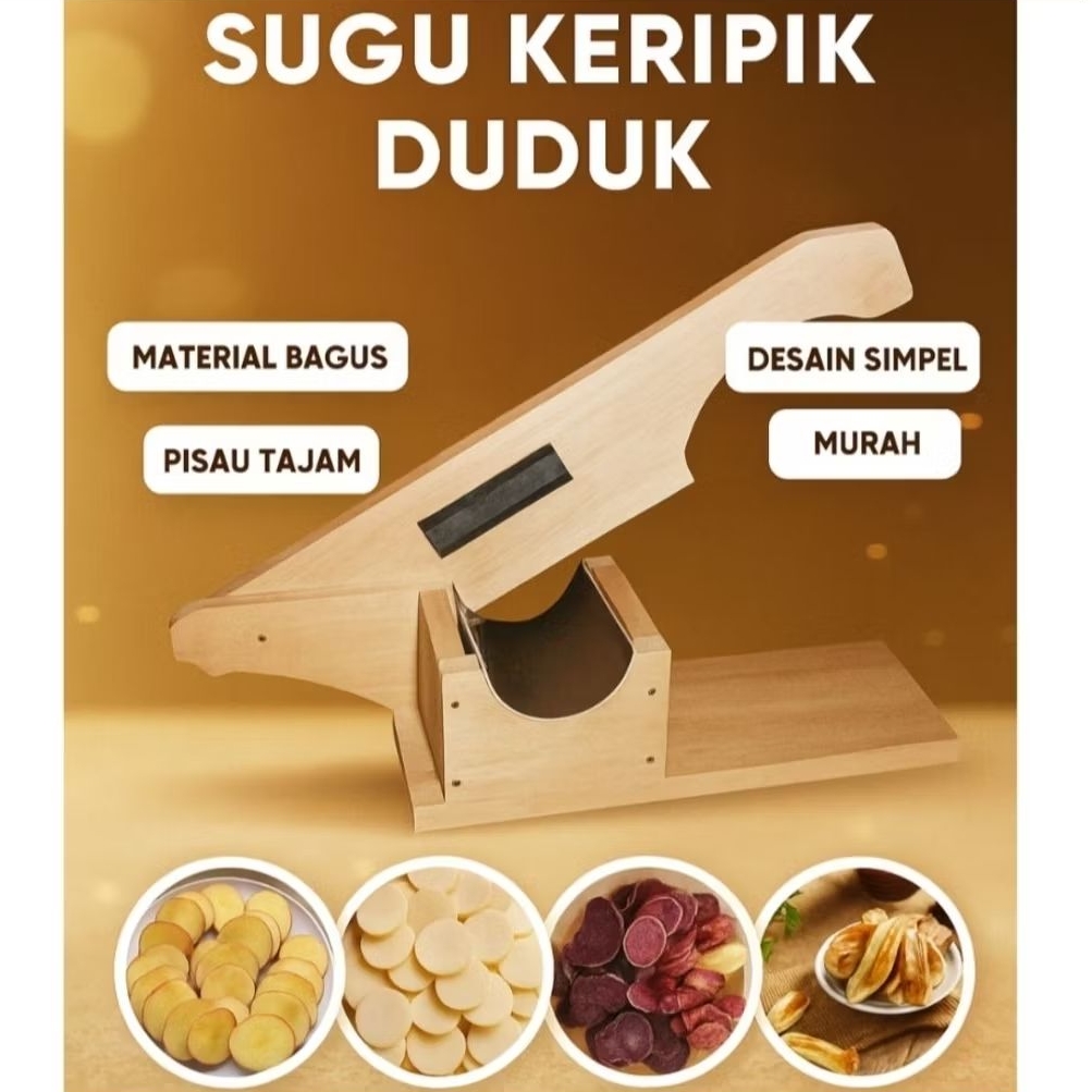 Serutan Keripik Duduk Kayu – Alat Serut Singkong, Kentang, Ubi, Pisang Manual Tajam & Awet