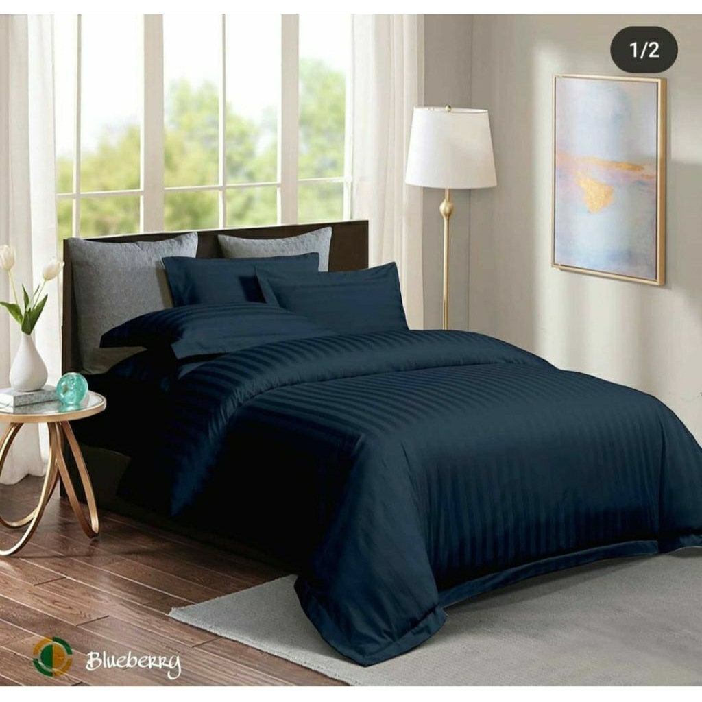 SPREI SET HOTEL COTTON DOBBY TC.300 MOTIF SALUR BLUEBERRY