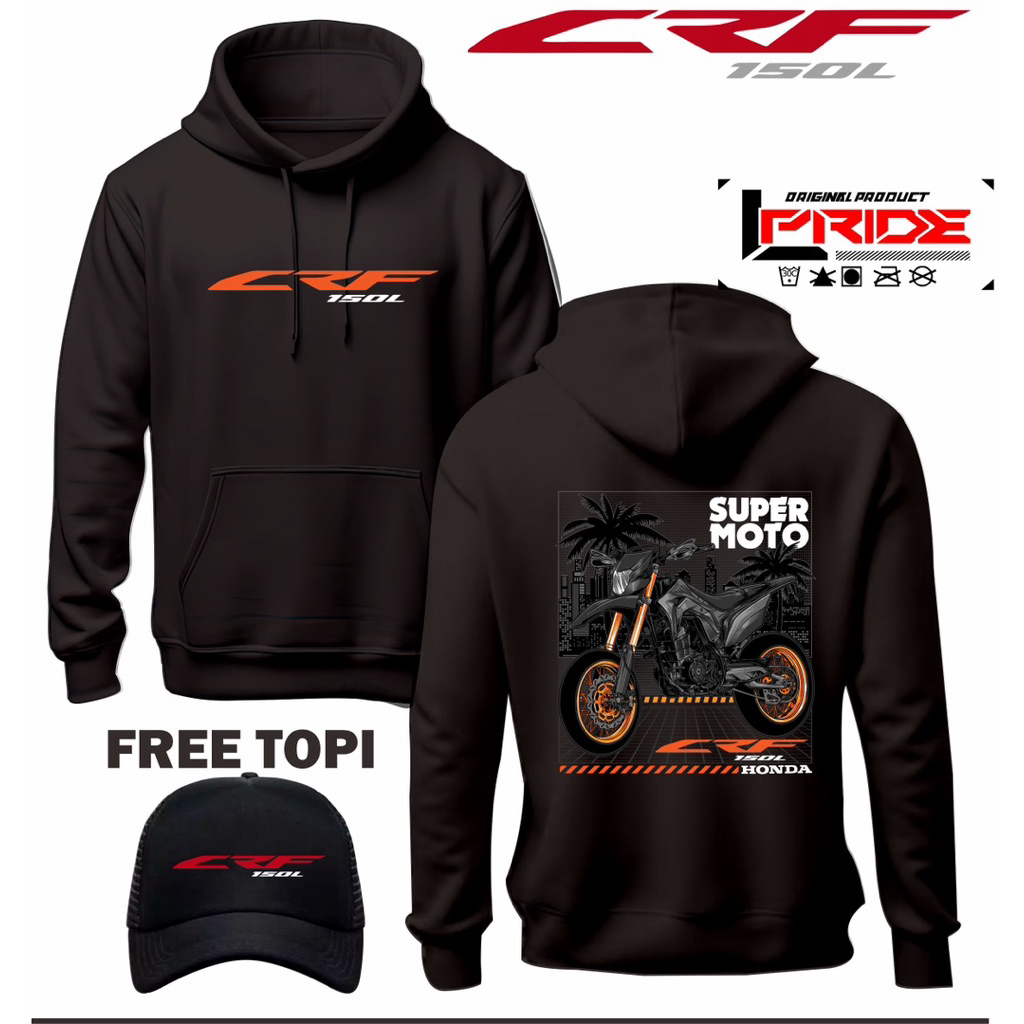 Hoodie supermoto CRF 150L gratis topi jaket pria