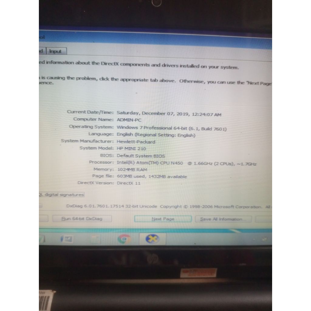 notebook HP mini windows7 HDD 350gb ram 1gb