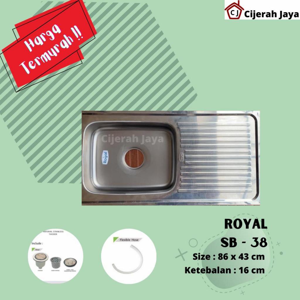 ROYAL KITCHEN SINK PAKET BAK CUCI PIRING ROYAL SB 38 1 LUBANG+SAYAP+KERAN+SARINGAN+SELANG / KITCHEN 