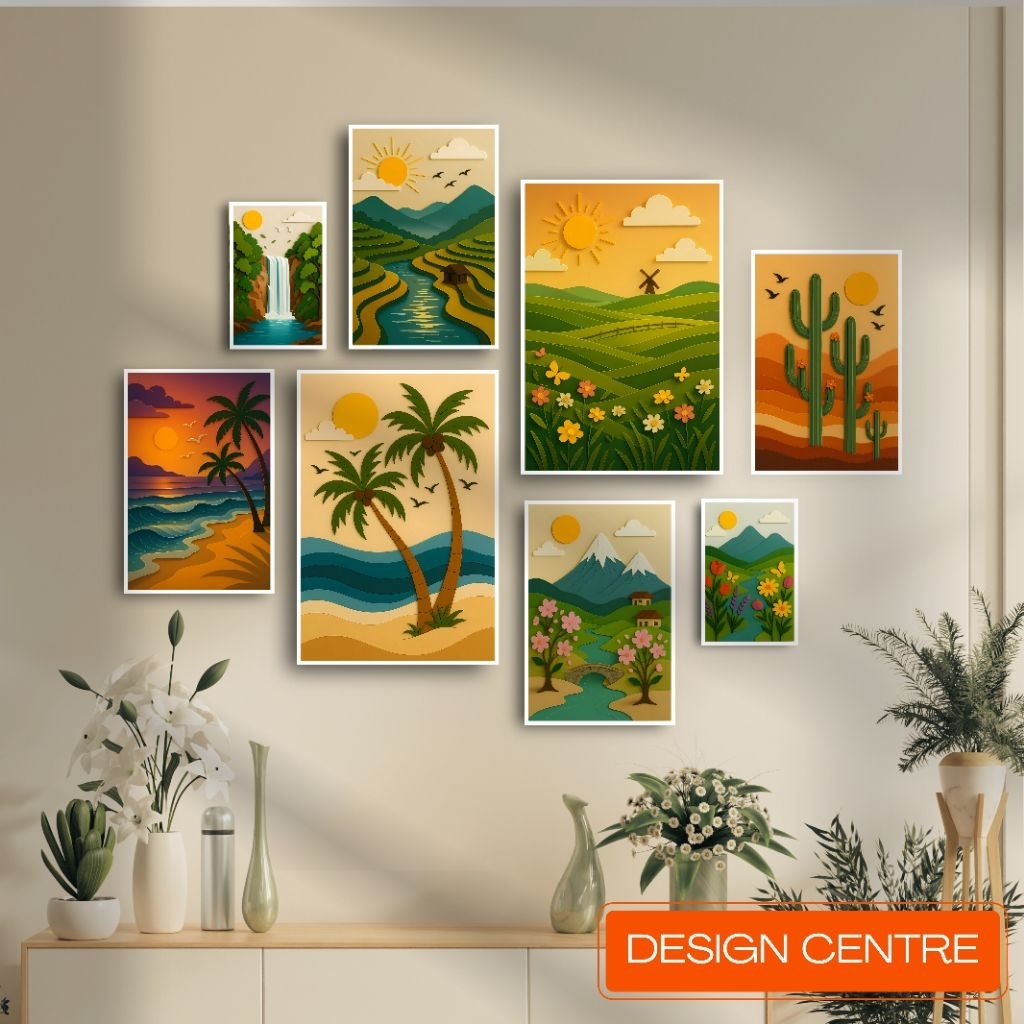 SET161 Hiasan dinding walldecor poster MDF Poster Pemandangan Bunga Bunga