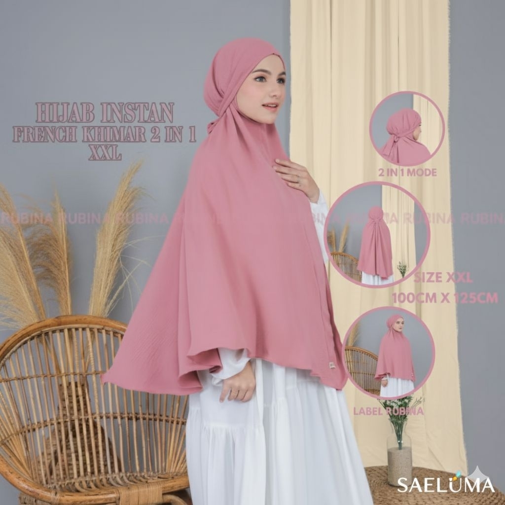 SAELUMA X RBN French Khimar Jumbo 2 In 1 Crinkle Airflow Premium XXL Syar'i Tanpa Cadar
