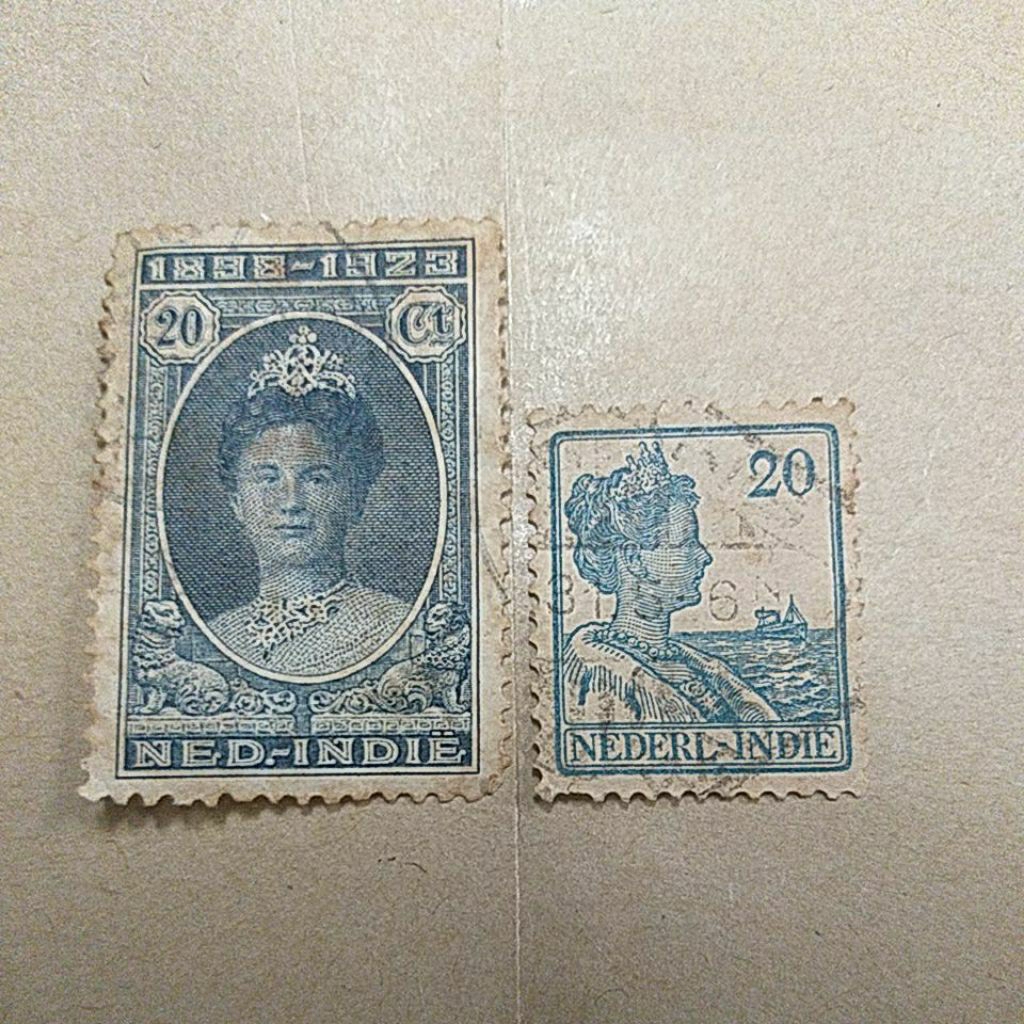 Prangko Kuno NED-INDIE Ratu Wilhelmina Seri Peringatan 1898-1923 dan Potret Samping - Nominal 20 Cen