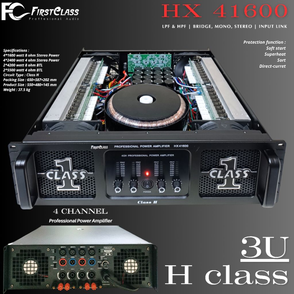 Professional Power Amplifier 4 Channel Firstclass Hx 41600  Class H 3U | Power 4 Channel Class H 3U 