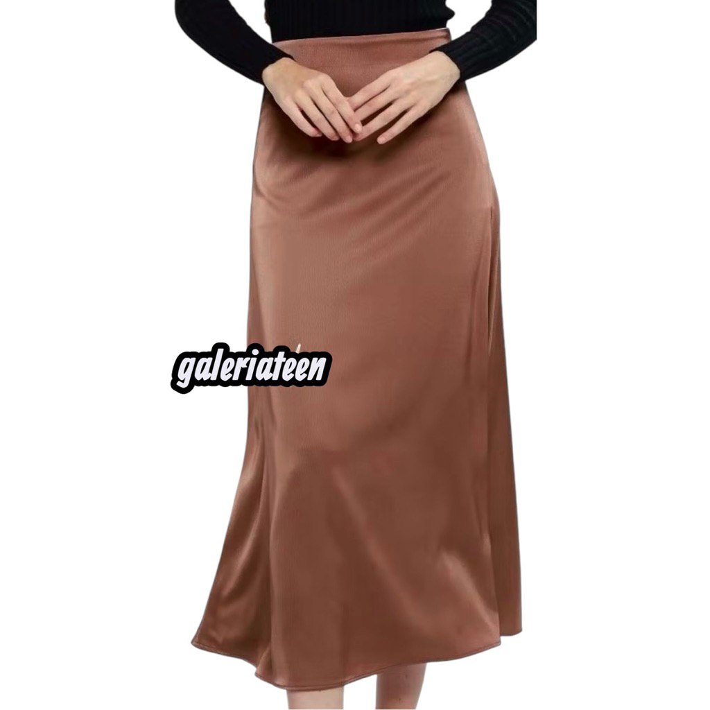 Rok Satin Silk Rok Wanita Korean Style Maxi Skirt