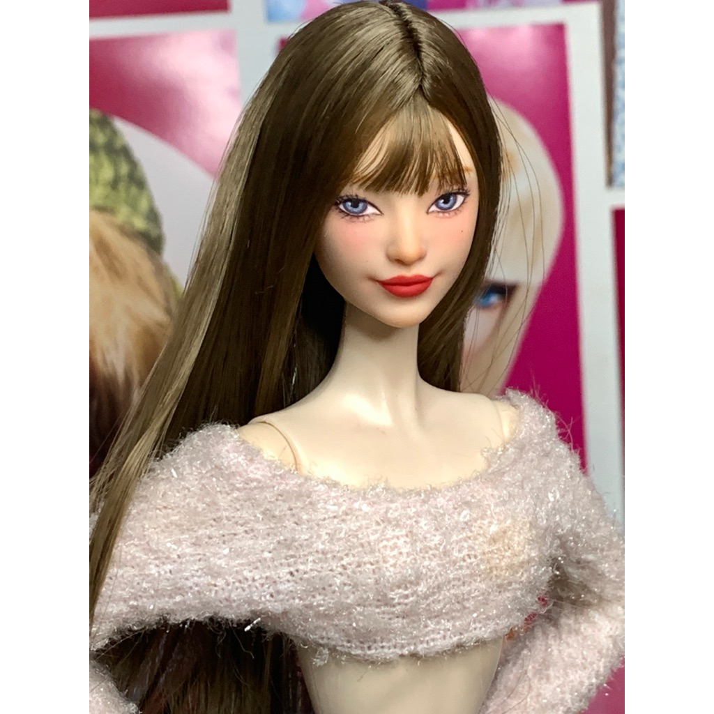wig dengan poni extension warna milktea untuk boneka berbies wig doll wig figure 1/6