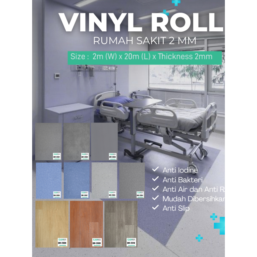 Vinyl Roll Gamma 2mm | Lantai PVC Anti Bakteri & Anti Slip | Vinyl Rumah Sakit | Lantai Vinyl Roll M