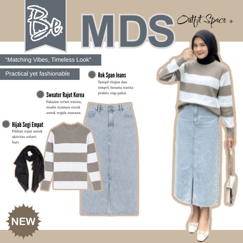 Ootd Wanita Kekinian Remaja 1 Set ( Sweater Rajut + Rok Span + Hijab ) Outfit Korean Style - 042