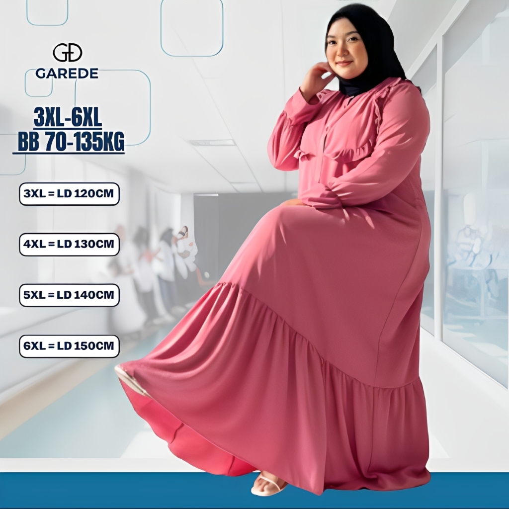 Garede - Gamis Jumbo LD 120 130 140 150 Polos Premium Mewah Elegan Kondangan Lebaran Busui