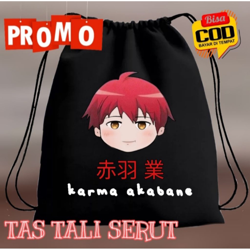 TAS TALI SERUT KANVAS KARMA AKABANE STRING BAG ANIME karma akabane tas gendong tali serut anime