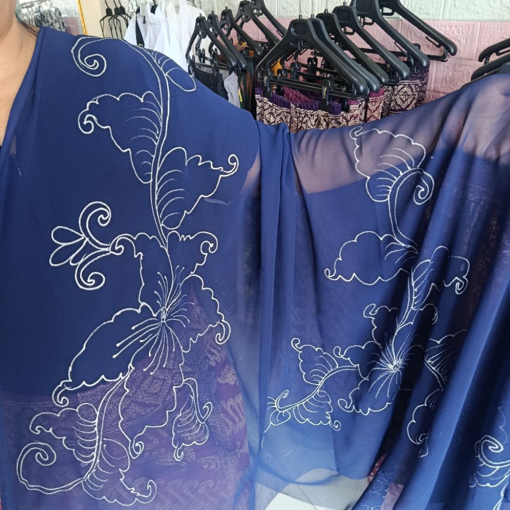 Kain kebaya lukis tinta silver//bahan lembaran kebaya bali//kebaya lukis premium