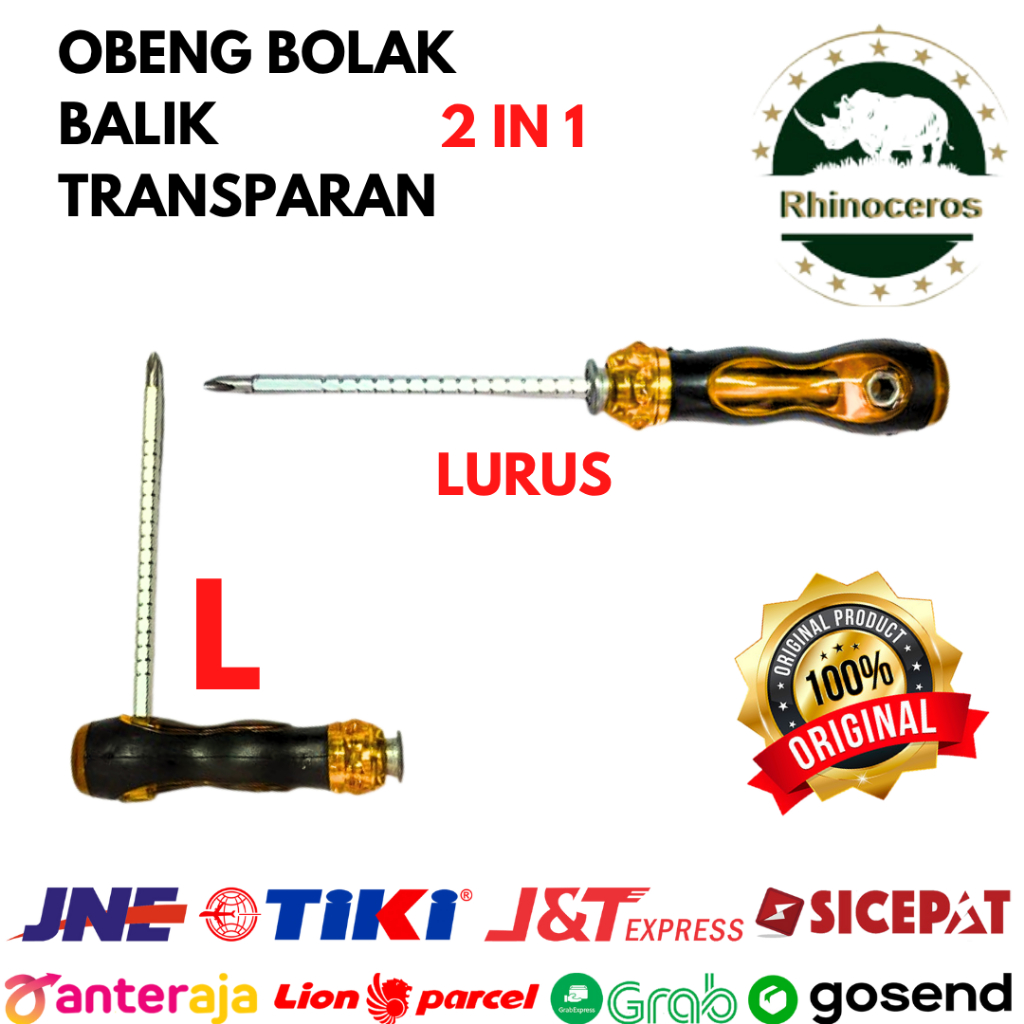 Obeng Bolak Balik Transparan Kembang Plus Minus Obeng Lurus dan L