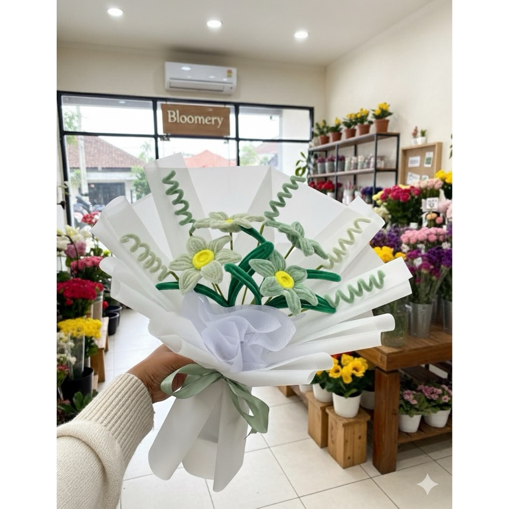 Bucket murah/Bucket kawat/Bucket wisuda/Bunga wisuda/Bunga kawat bulu