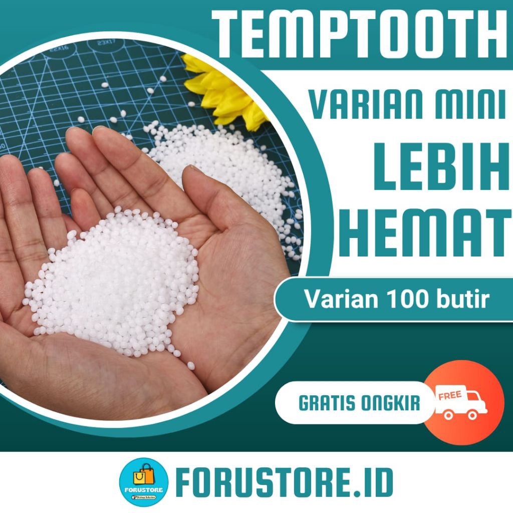 Temptooth 100 Butir – Bahan Gigi Palsu Sementara • Perbaikan Gigi Patah/Copot, Mudah Dipasang