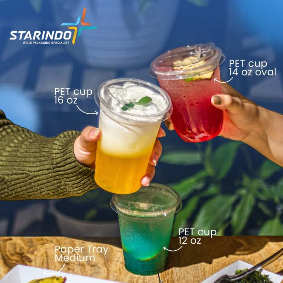 [50 Pcs] CUP PET 12 Oz,14 Oz, 16 Oz MERK STARINDO + LID/TUTUP PET