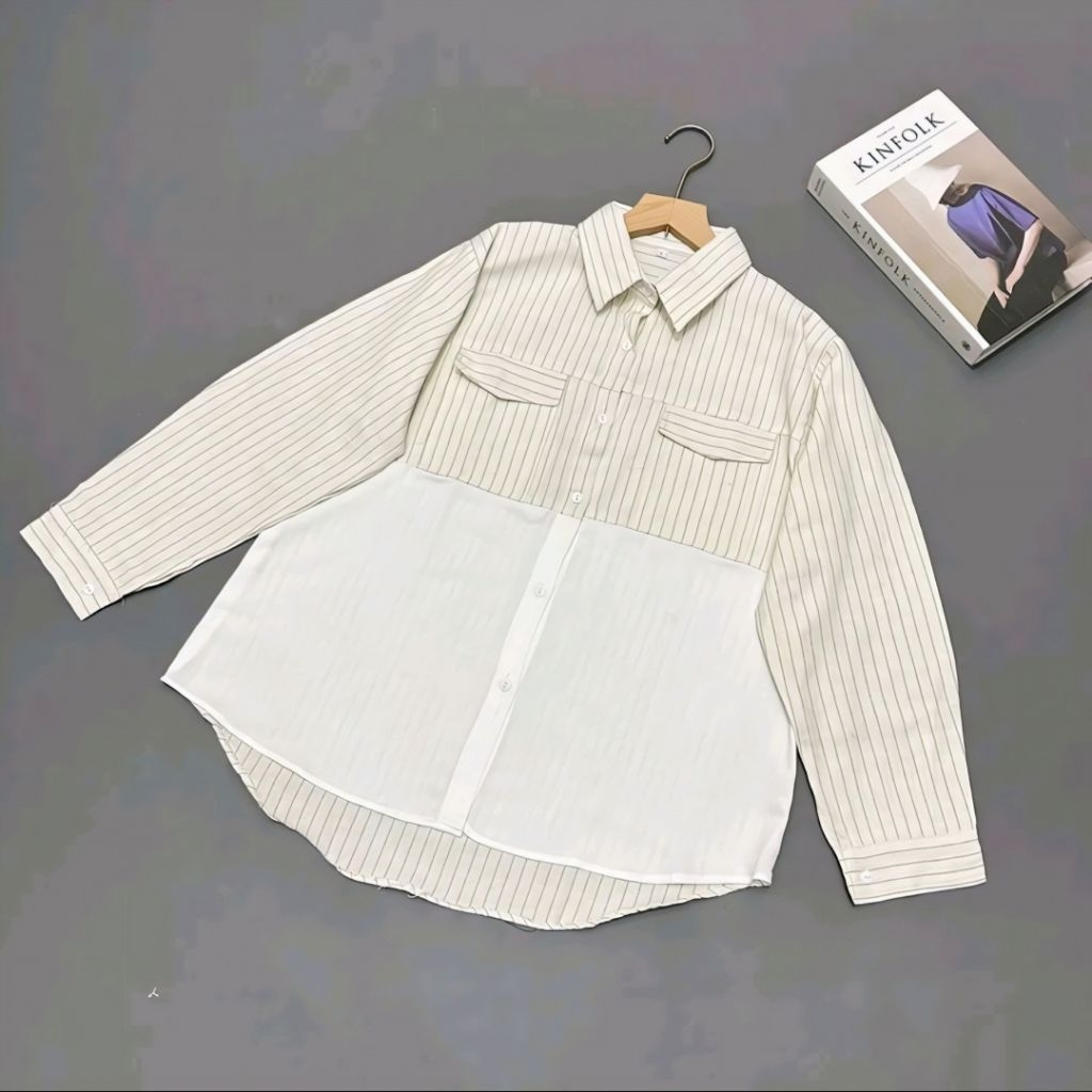 SELINA BLOUSE KEMEJA SALUR KOMBINASI RAYON TWILL