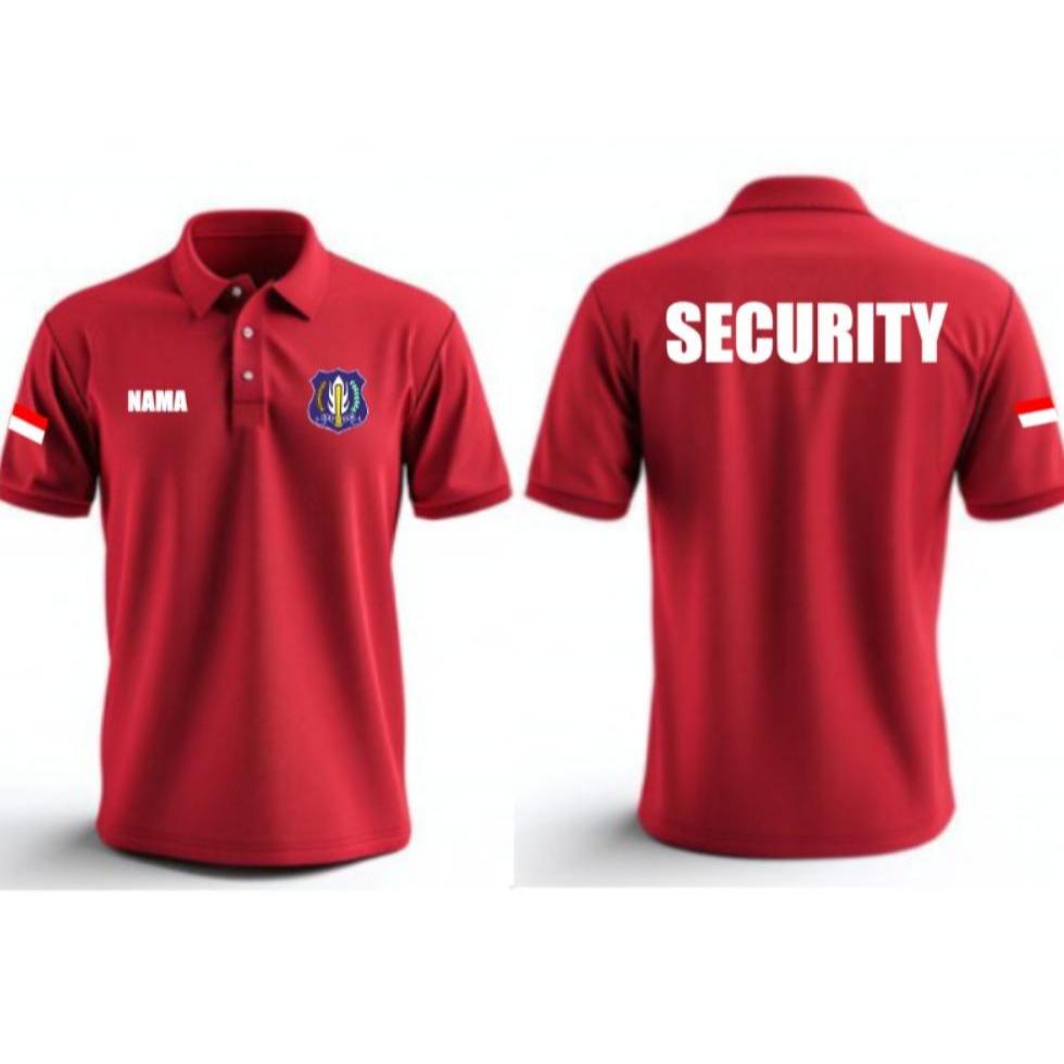 Kaos Polo Shirt Tshirt Baju Kerah Distro FREE NAMA SECURiTY SATPAM sablon bordir polos custom indone