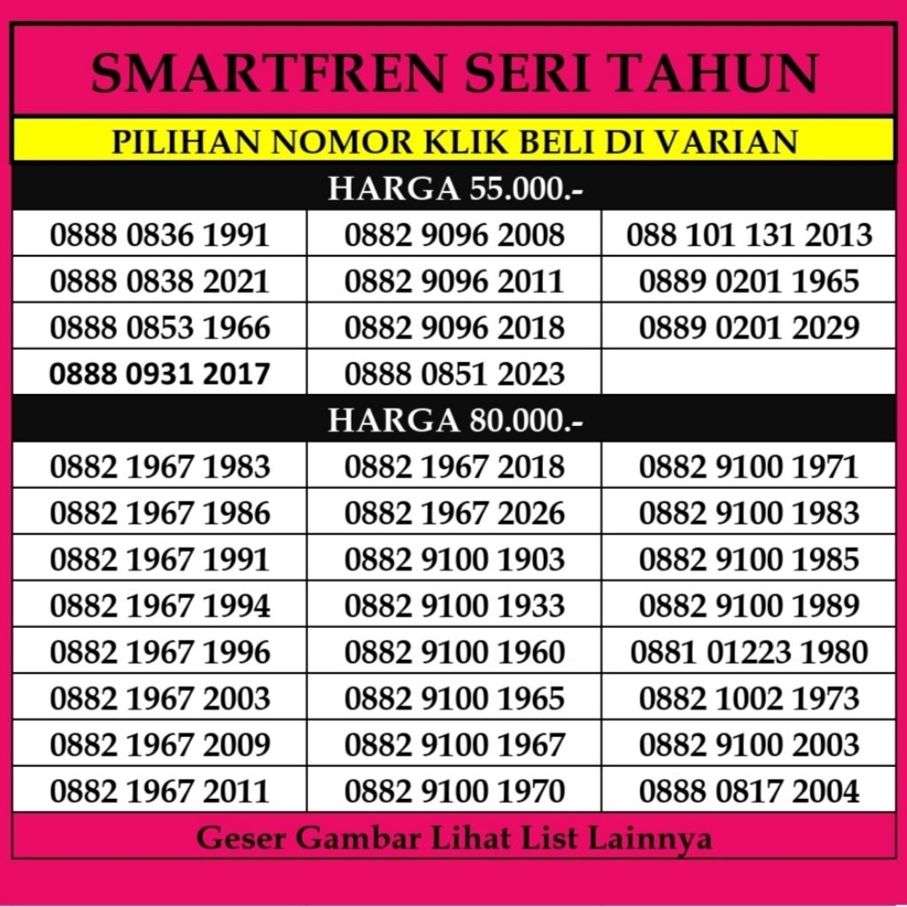 Nomor Cantik kartu perdana Smartfren tahun 11,12 dan 13Digit