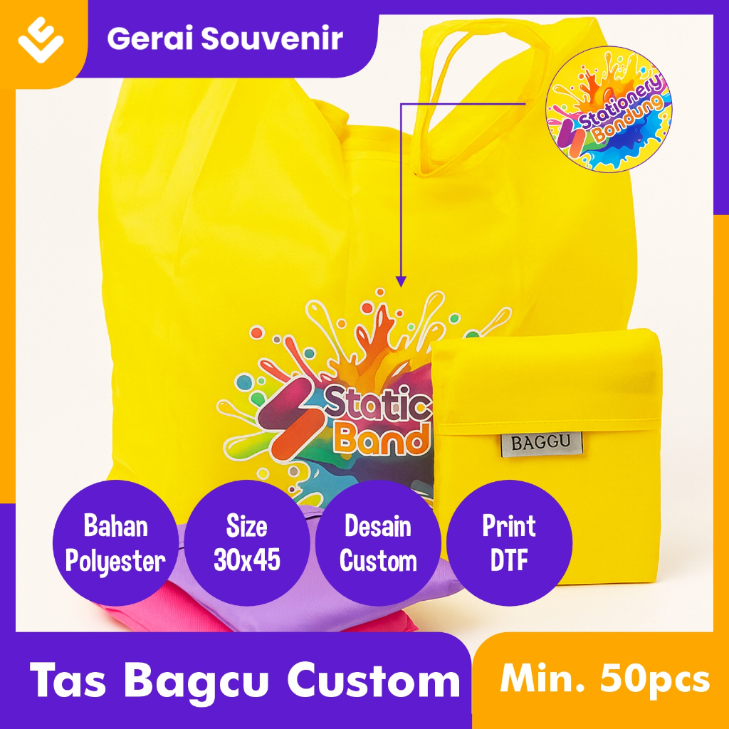 Tas Supermarket Baggu Bagcu Custom Full Warna Lipat Praktis Modis Tas Belanja Shopping Bag Jinjing