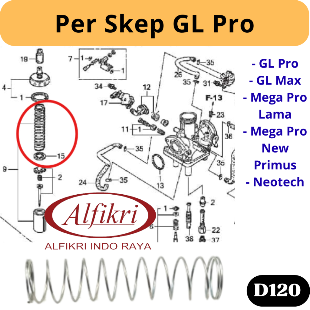 D120 Spring Pir Peer Sekep Gas Vacum Vakum Karbu Koil Honda GL Max Neotech Mega Pro Megapro - Per Sk