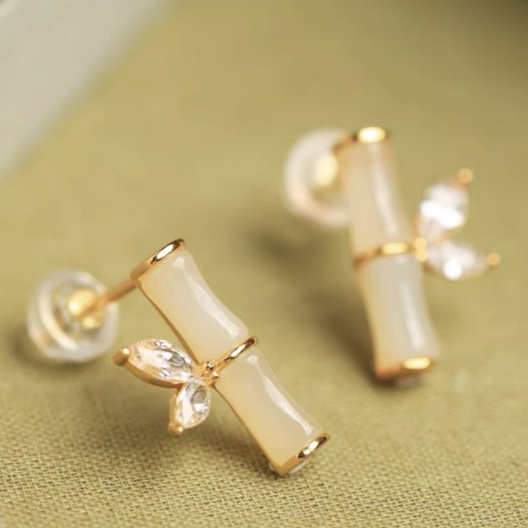 S ACC Anting Kupu-Kupu Emas Halus Desain Kecil Jarum Perak Wanita Anting Pejantan Oval Putar Glasir 