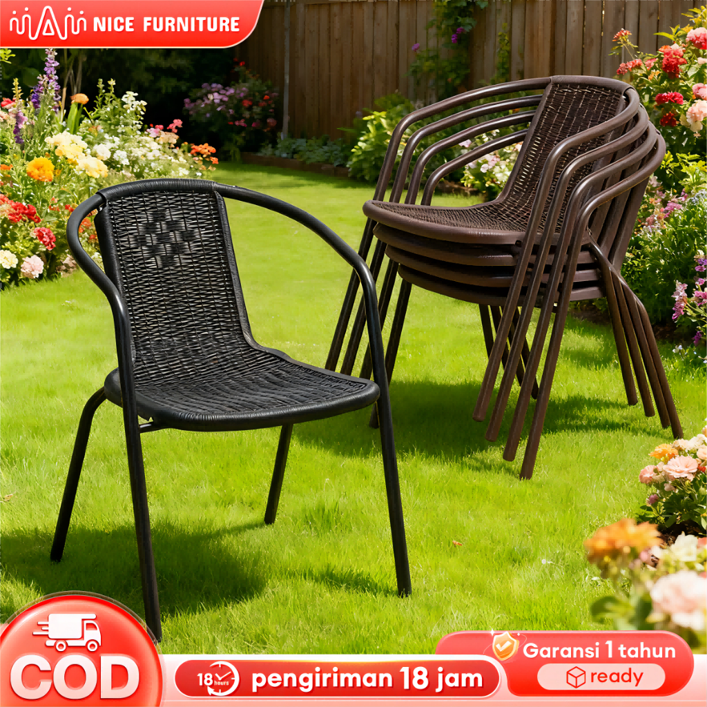 Kursi Santai Rotan  Kursi Outdoor Kursi Teras Hitam Coklat Tua Coklat Putih Sampanye Plastik