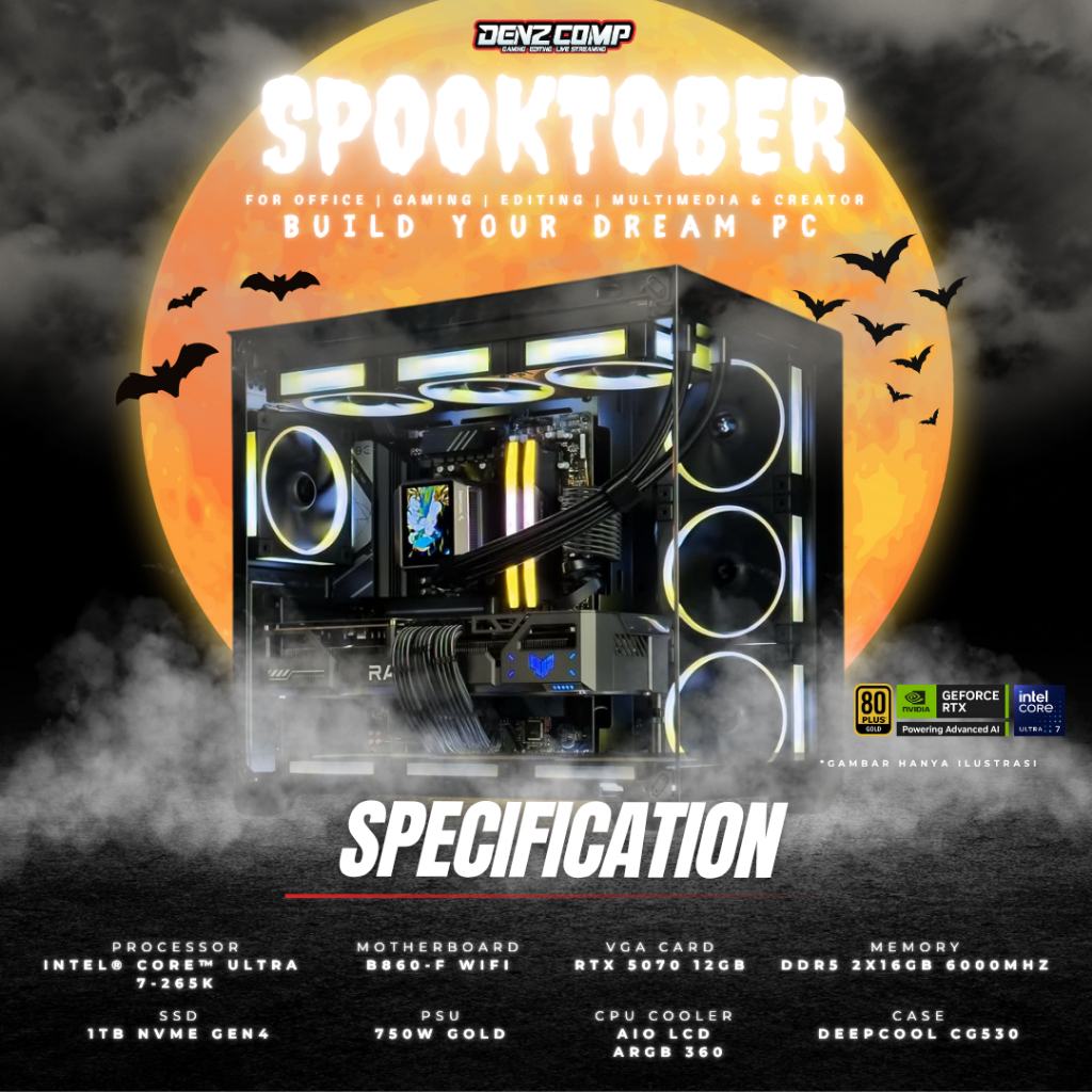 SPOOKTOBER HIGH END PC GAMING - INTEL CORE ULTRA 7 265K | RTX 5070 | DDR5 32GB | NVMe 1TB | AIO LCD 