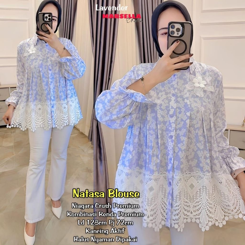 Marsella - Natasa Briela Blouse Wanita • Niagara Crush Premium Mix Renda Premium Kancing Aktif