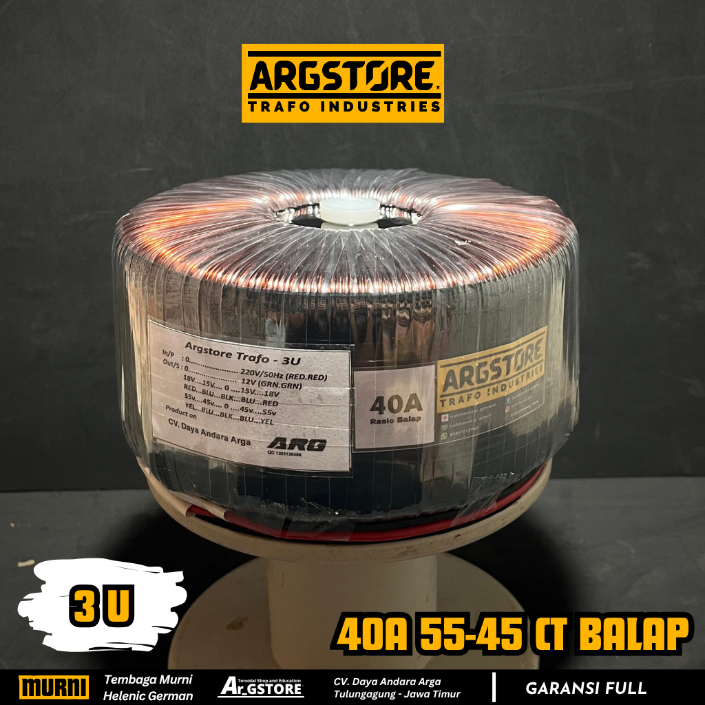 Trafo toroid donat 40A 55V CT (murni) Spesifikasi Balap