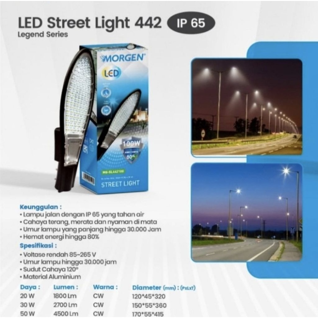 Lampu pju 100wat led morgen lampu jalan SNI