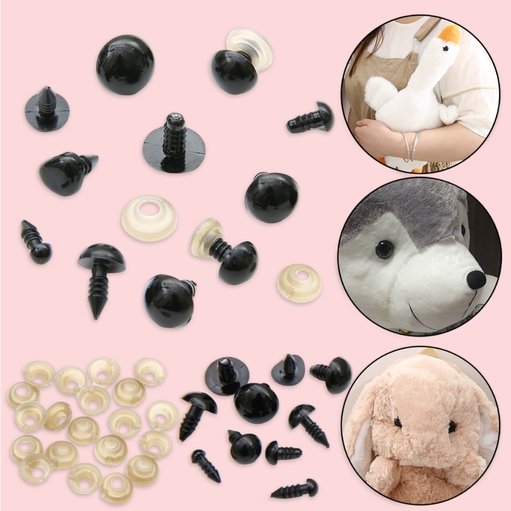 100 Pasang Mata Hidung Keamanan Spiral Akrilik Hitam 5-16mm Untuk DIY Beruang Boneka Hewan Mainan An