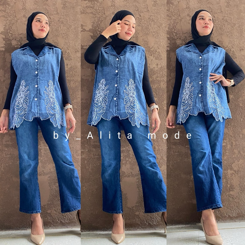 Rompi Jeans Wanita Kekinian Bordir